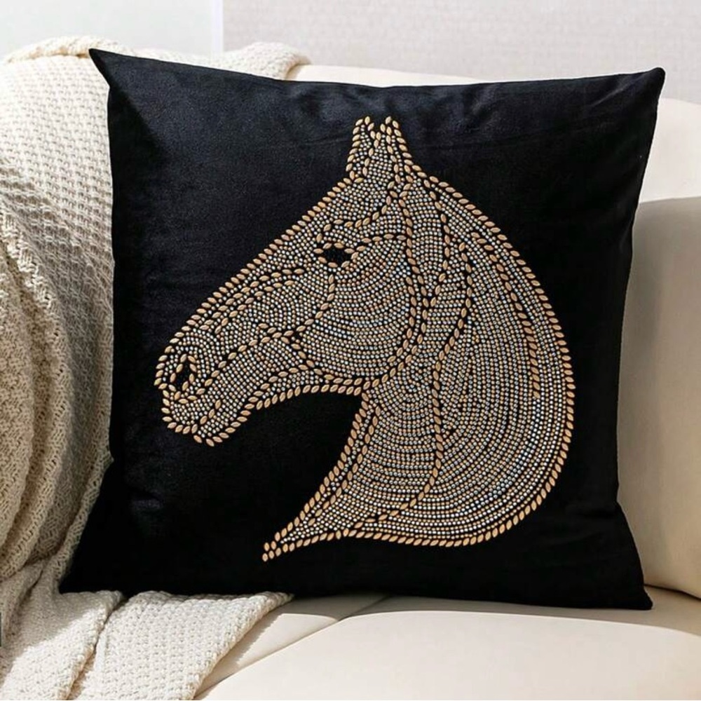 Black Horse Textured Throw Pillow Cover
